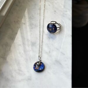 Elegant Blue and Silver Necklace and Ring Set